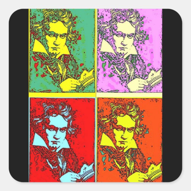Sticker Carré Beethoven pop-art (Devant)