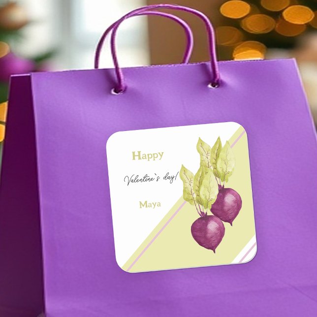 Sticker Carré Beets mignonnes en Amour Aquarelle peinte à la mai (Créateur téléchargé)