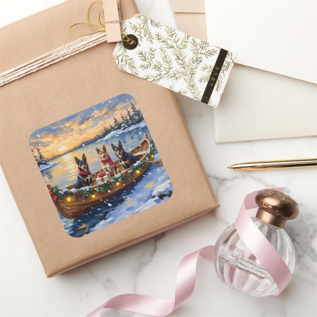 Sticker Carré Belgian Malinois Christmas Boat Holiday (Cadeaux)