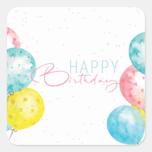 Sticker Carré Belle aquarelle brillante Joyeux anniversaire