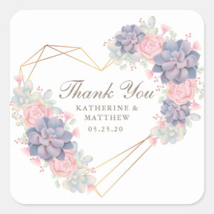 Sticker Carré Belle aquarelle Succulents Merci Mariage