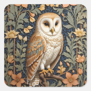 Sticker Carré Belle Barne Vintage Owl William Morris Inspiré