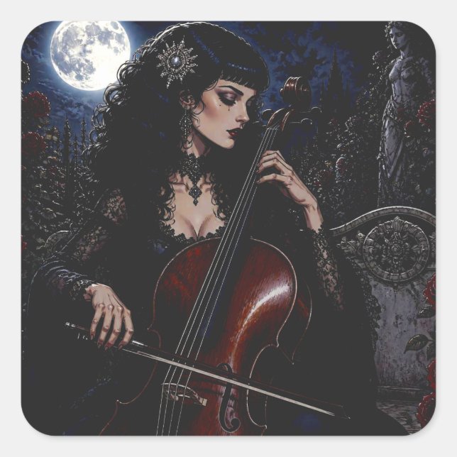 Sticker Carré Belle Beauté Gothique Jouant du Violoncelle  (Devant)