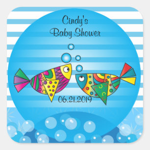 Sticker Carré Belle Bubbles Poisson Thème Baby shower