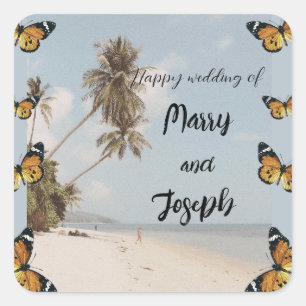 Sticker Carré Belle Butterfly Day Beach Mariage tropical