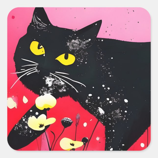 Sticker Carré Belle Chat Noir (Devant)