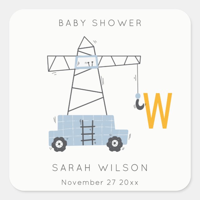 Sticker Carré Belle construction grue Boy's Urban Baby shower (Devant)