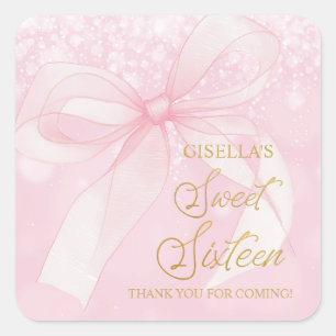 Sticker Carré Belle Coquette Pink Ribbon Bows Sweet 16 Seteen