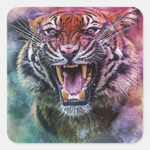 Sticker Carré Belle croissance Tigre Bengale Tigre photo visage