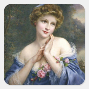Sticker Carré Belle Dame vintage En Bleu