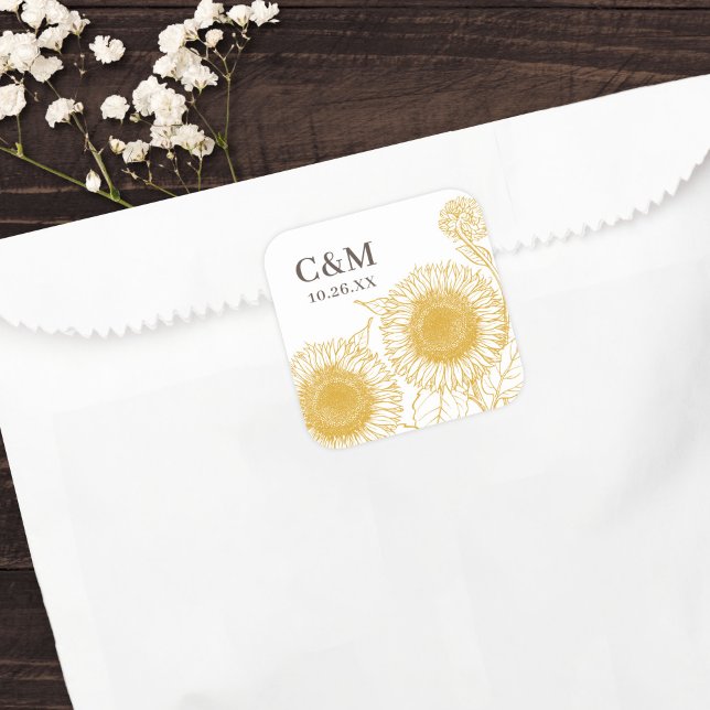Sticker Carré Belle Elégante Fleurs de soleil Jaune Mariage d'au (Créateur téléchargé)