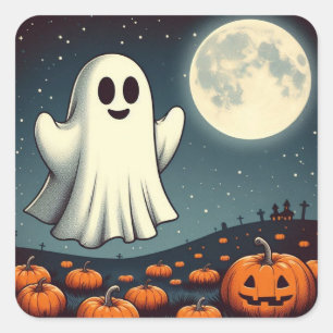 Sticker Carré Belle, fantôme vintage et art de l'halloween citro