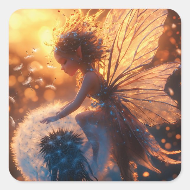 Sticker Carré Belle fée solaire avec Dandelion (Devant)