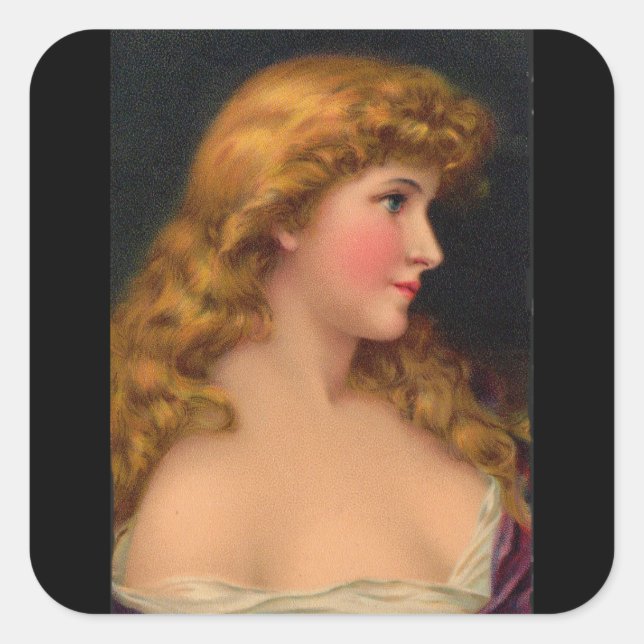 Sticker Carré belle femme aux cheveux longs (Devant)