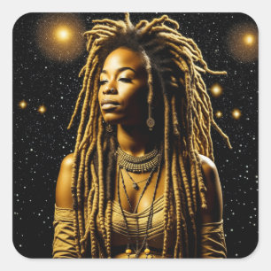 Sticker Carré Belle femme en Dreads Under the Stars