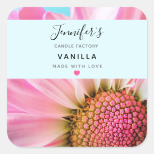Sticker Carré Belle Fleur rose Gros plan Photo Bougie Savon