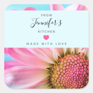 Sticker Carré Belle Fleur rose Gros plan Photo Kitchen Squar