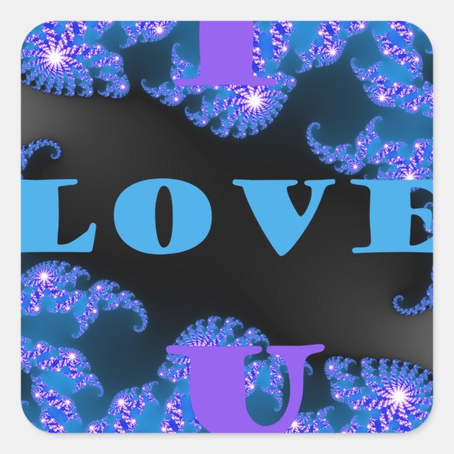 Sticker Carré Belle Galactique Blue Love Texte Motif Design, (Devant)