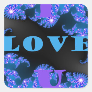 Sticker Carré Belle Galactique Blue Love Texte Motif Design,