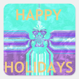 Sticker Carré Belle Happy Holidays Blue Cyan conception vectorie