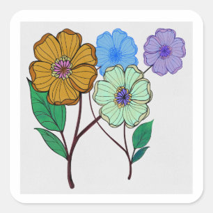 Sticker Carré Belle illustration de quatre fleurs