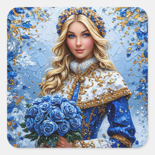 Sticker Carré Belle Jeune Fille de Neige