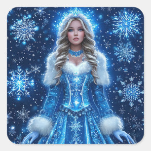 Sticker Carré Belle Jeune Fille de Neige