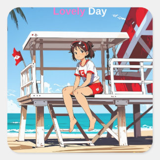 Sticker Carré Belle journée avec moi sur Sunny Beach. Autocollan