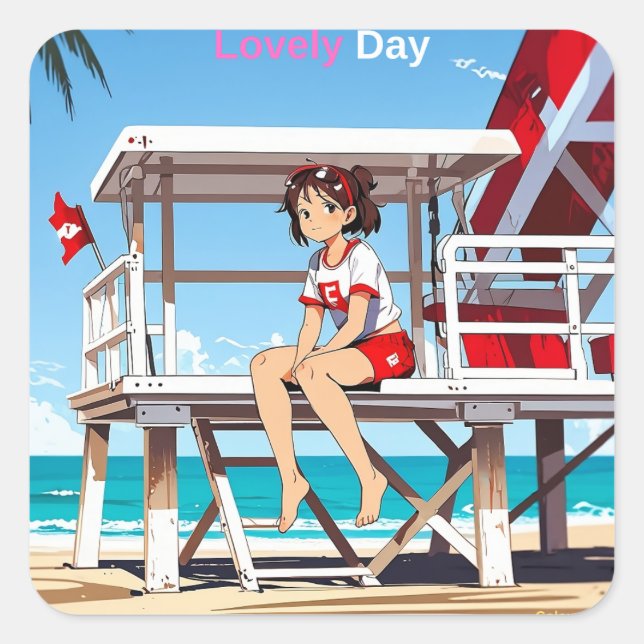 Sticker Carré Belle journée avec moi sur Sunny Beach. Autocollan (Devant)