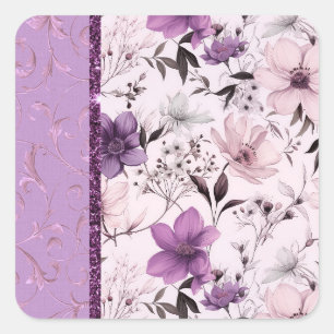Sticker Carré Belle lavande et rose floral
