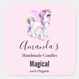 Sticker Carré Belle licorne avec Rainbow Mane & Tail Candle