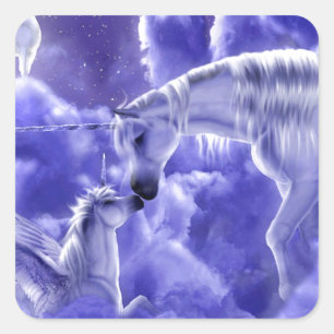Sticker Carré Belle licorne mère et fille