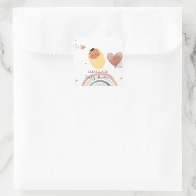 Sticker Carré Belle lune étoile baby shower enfants afro-américa (Sac)