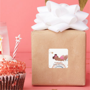 Sticker Carré Belle lune étoile baby shower enfants afro-américa