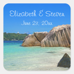 Sticker Carré Belle Mer Tropicale avec Côte Rocheuse Couverte