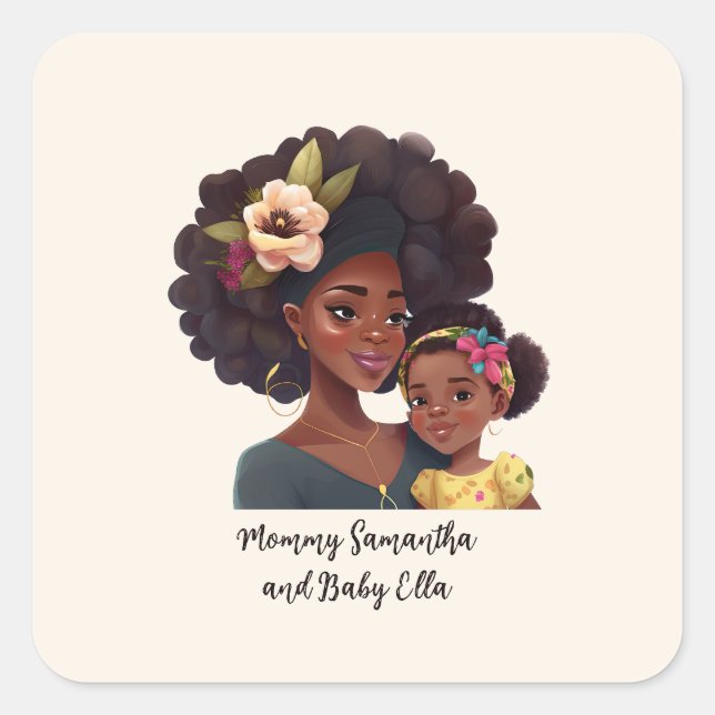 Sticker Carré Belle mère et fille noire (21) (Devant)