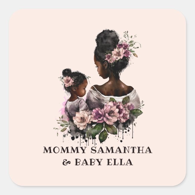 Sticker Carré Belle mère et fille noire (7) (Devant)