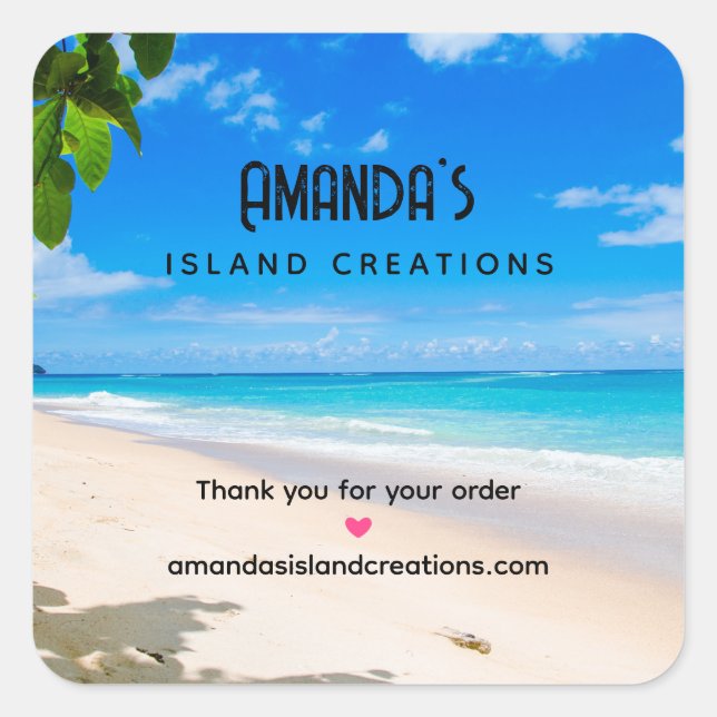 Sticker Carré Belle plage tropicale ensoleillée Photo (Devant)