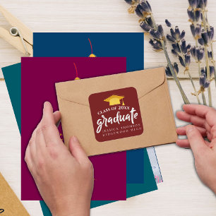 Sticker Carré Belle Red Gold Grad Casquette 2025 Graduation