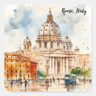 Sticker Carré Belle Rome Italie Peinture Aquarelle