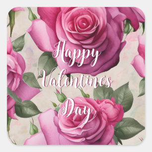 Sticker Carré Belle rose roses Aimer Floral Saint-Valentin