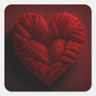 Sticker Carré Belle Saint-Valentin Cœur Faits de fil rouge