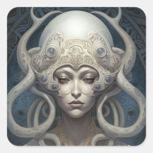 Sticker Carré Belle sorcière Demon Queen Imaginaire Art