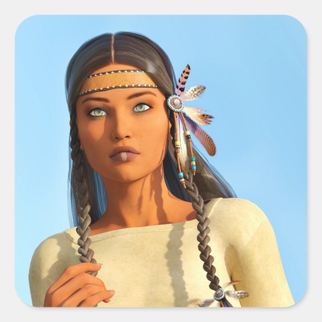 Sticker Carré Belle tenue autochtone amérindienne (Devant)