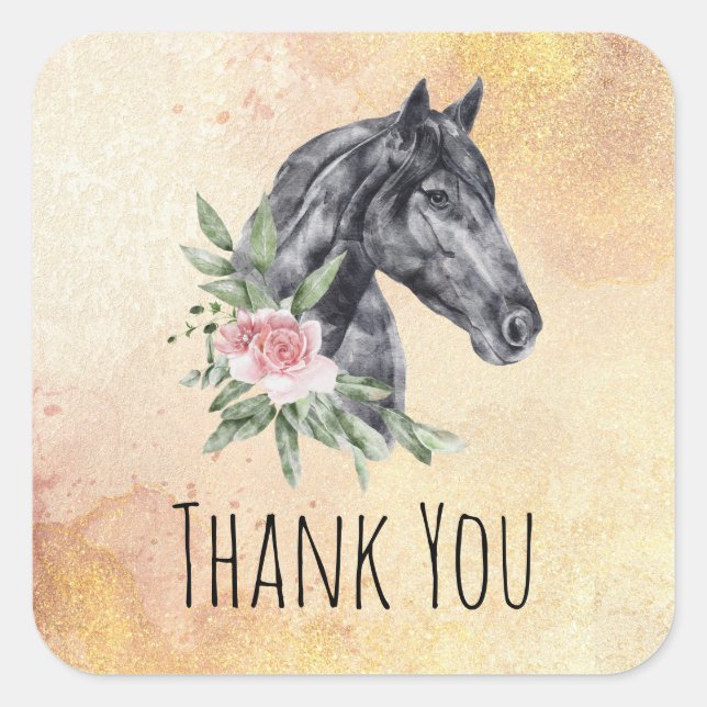 Sticker Carré Belle tête de cheval Portrait d'aquarelle Merci (Devant)