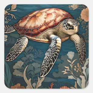 Sticker Carré Belle tortue sous-marine