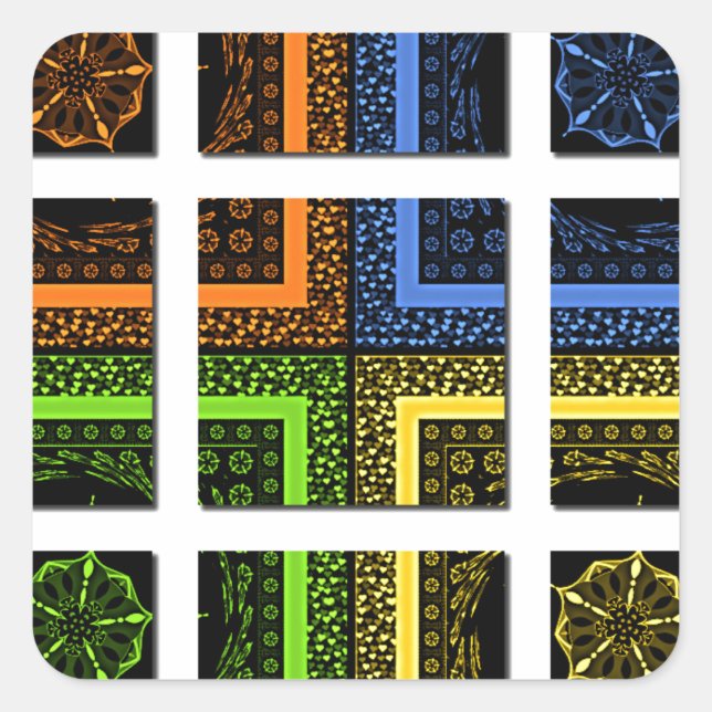 Sticker Carré Belles bandes géométriques à damiers colorées (Devant)