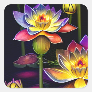 Sticker Carré Belles fleurs de Lotus la nuit