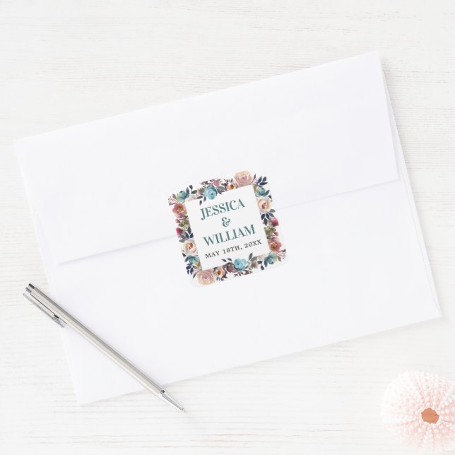 Sticker Carré Belles fleurs Floral Spring Mariage (Enveloppe)