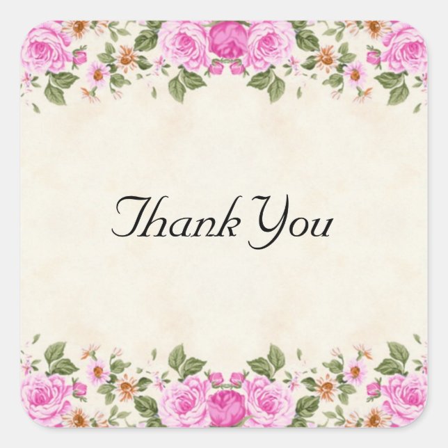 Sticker Carré Belles Fleurs Roses Merci  (Devant)